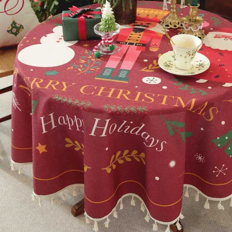 Round Plaid Christmas Tablecloth Washable Polyester Cotton Table Decorations Kitchen Picnic Dinning Weddings Tabletop Home Decor H251211