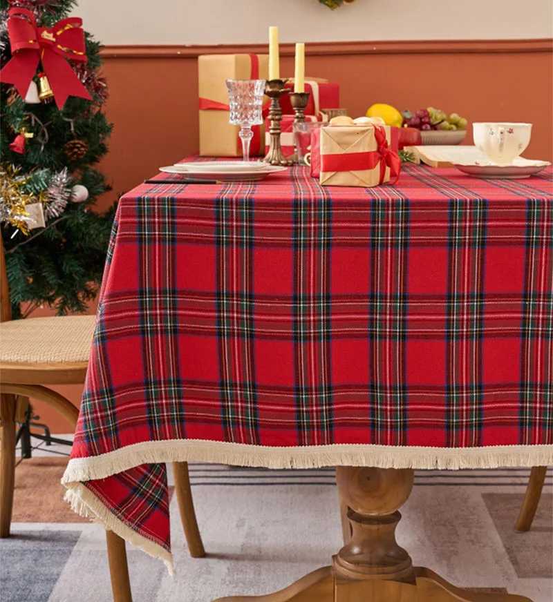 Christmas Plaid Tablecloth Winter Holiday Tassel Tablecloth Decor for Rectangle Tables Parties Dining Farmhouse Kitchen Decor H251211