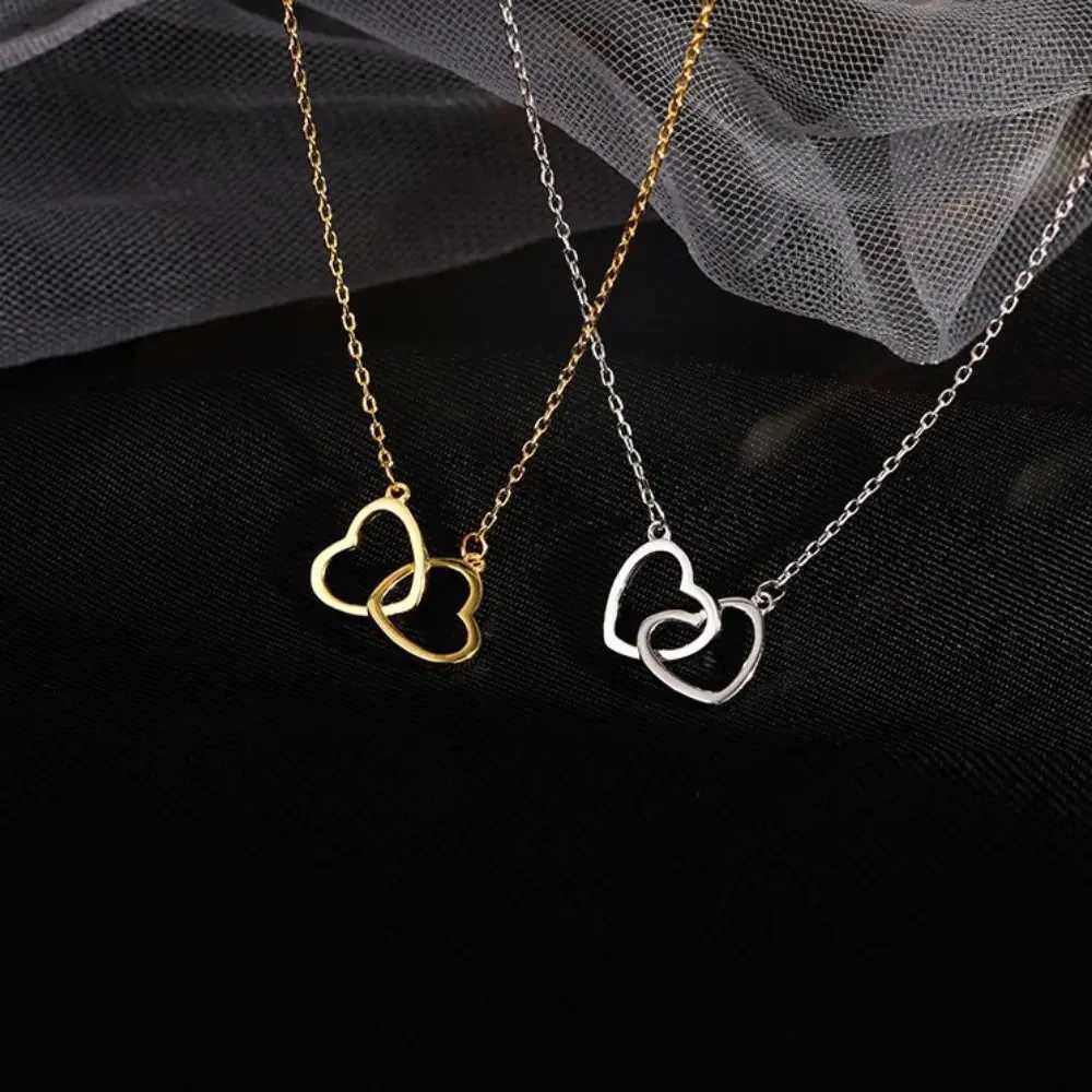 Fashion Alloy Drop Necklace Double Heart Light Weight Clavicle Choker Jewelry Simple Style Pendant Necklace M251211