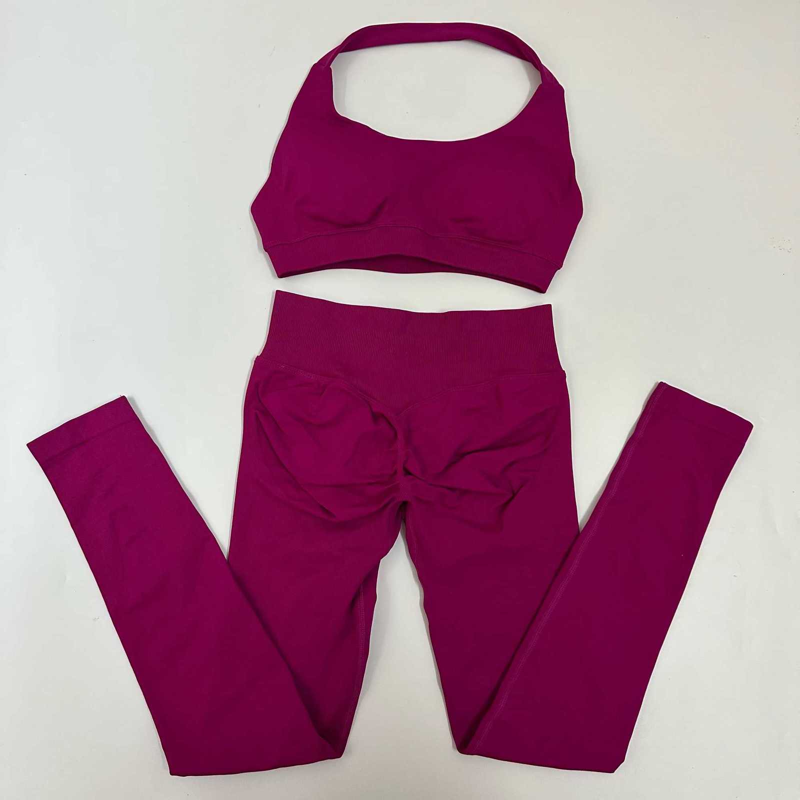 No Yoga Leggings Set Women Seamless Yoga Set High Waist Scrunch Butt Legging With Halter Sports Bra Workout Gym SuitT251211