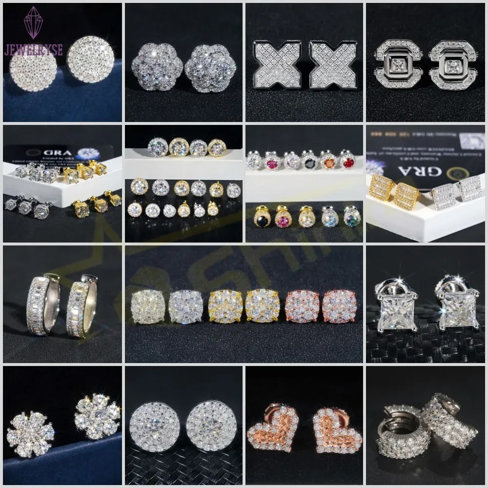 New Pass Tester GRA Certified Stocks VVS Dia Sterg Sier Hip Hop Jewelry Moissanite Stud Earrings For Men