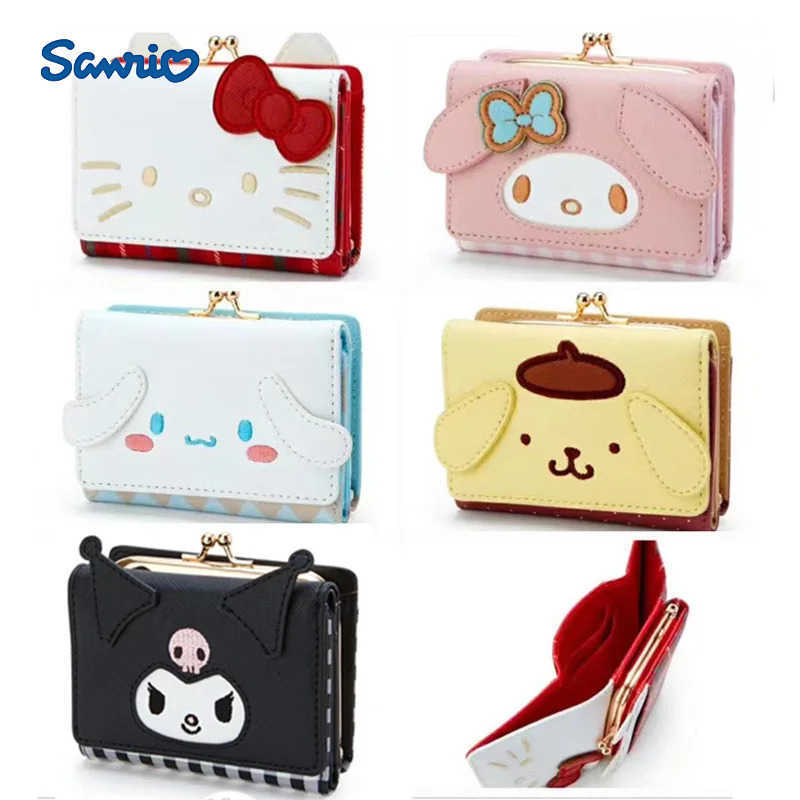 Sanrio Hello Kitty Bag Kawaii Cinnamon My Melody Kuromi Casual Fashion PU Leather Wallet Cute Folding Card Bags Birthday Gifts H251211