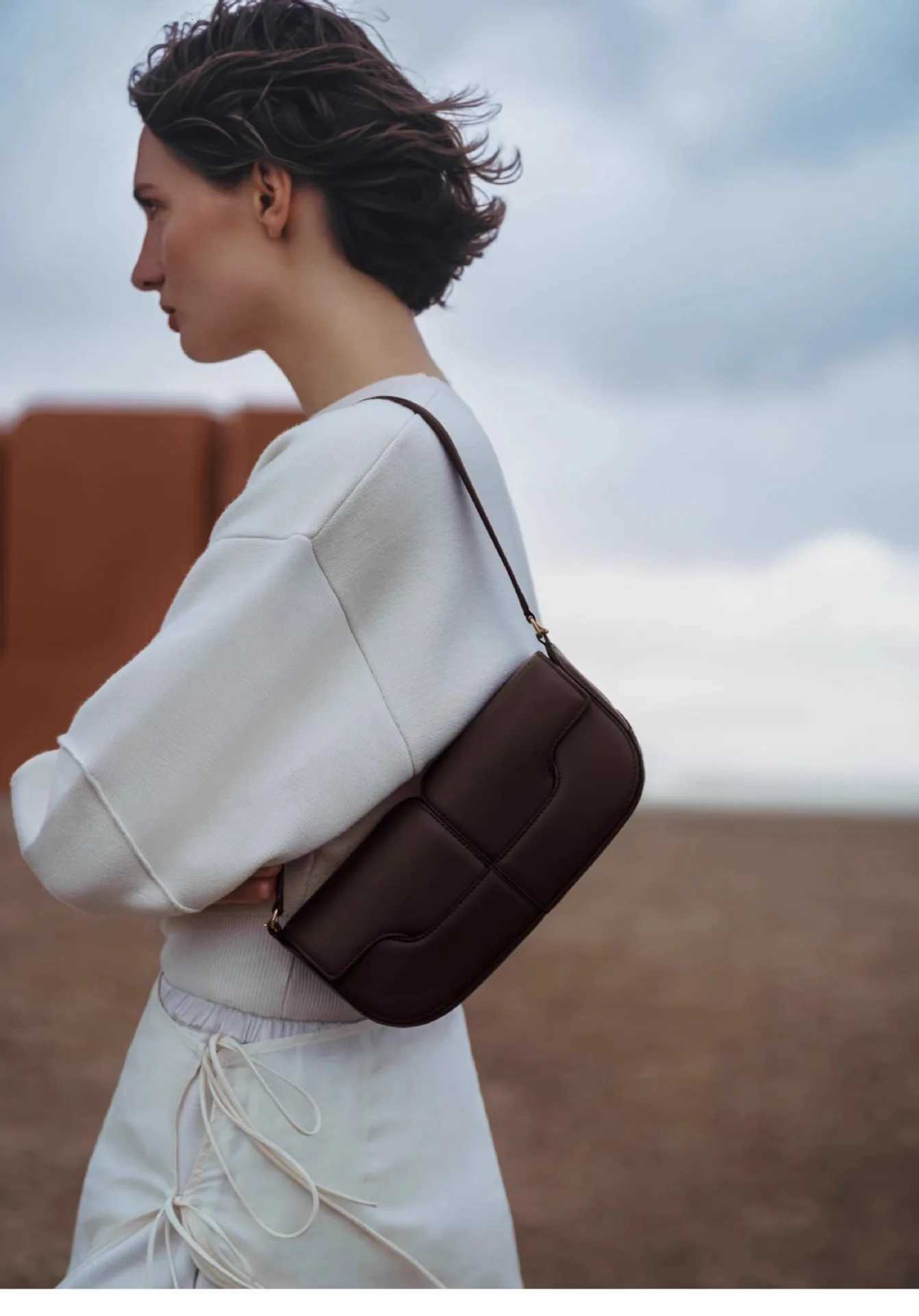 French Luxury and Fiable e Shoder Underarm Handbag Cowhide Cmuting Handbag Casual and Simple French Stick Bag Y251211