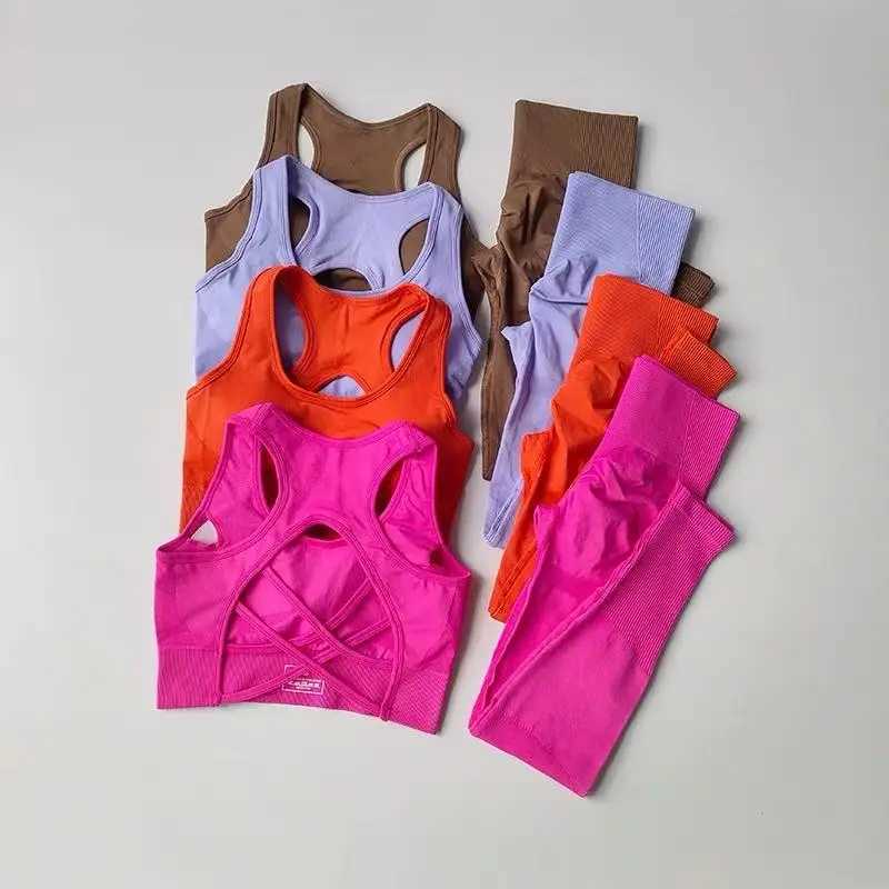 2PCS Sports Bra Womens Set Professional Fitness Tank Top Bra Shockproof Running Leggings Yoga Suit Beautiful Back Bra ClothingT251211