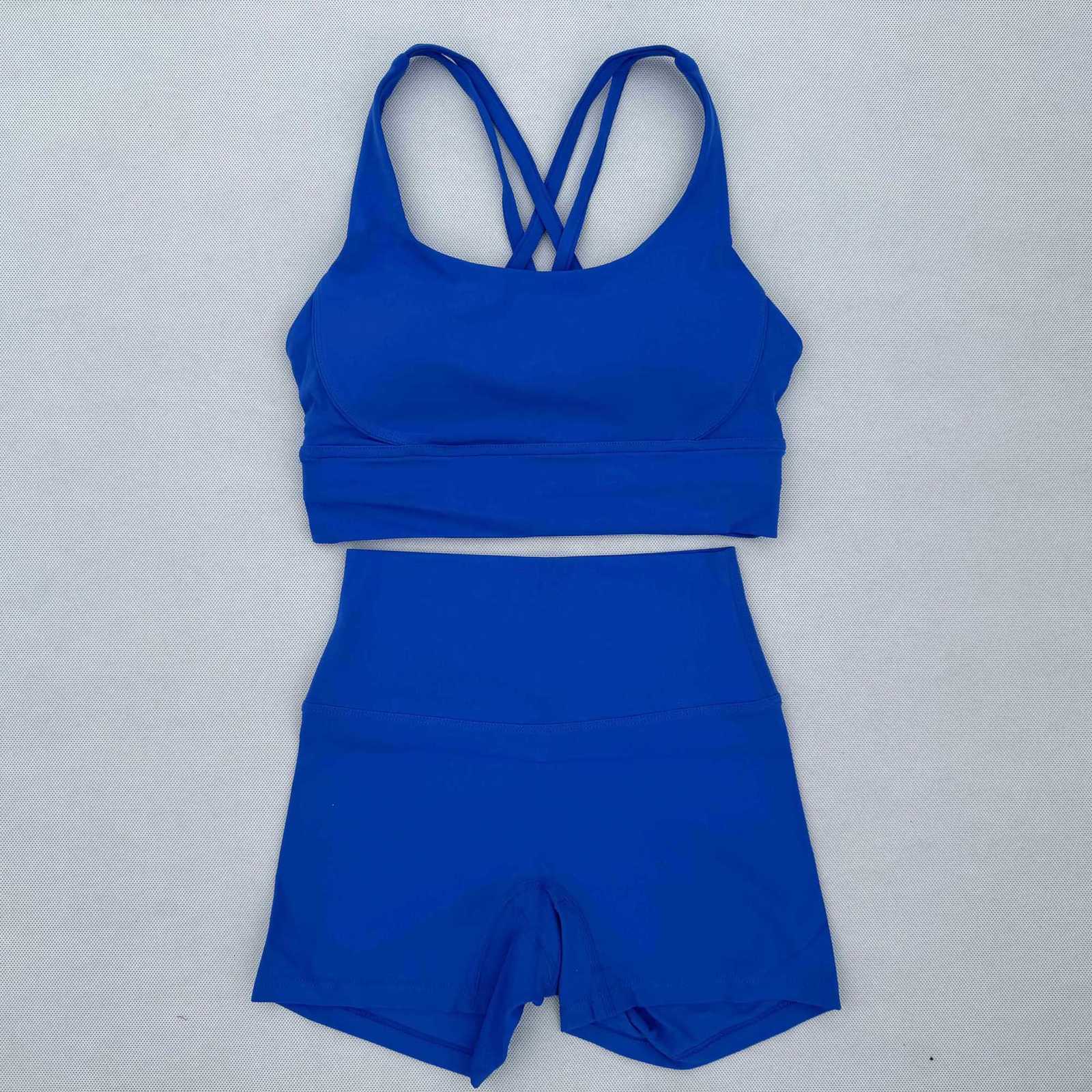 Yoga Clothes Set 2 Piece Gym Sports Shorts Set Women Cross Back Bra Top High Waist Shorts Fitness Suit Running Workout TracksuitT251211