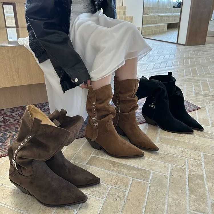 Wern Women Boots 2025 Knee-high Womens Modern Boots Womens Shoes High Quality New Pointed Toe Solid English Style Boots 525XJ251211