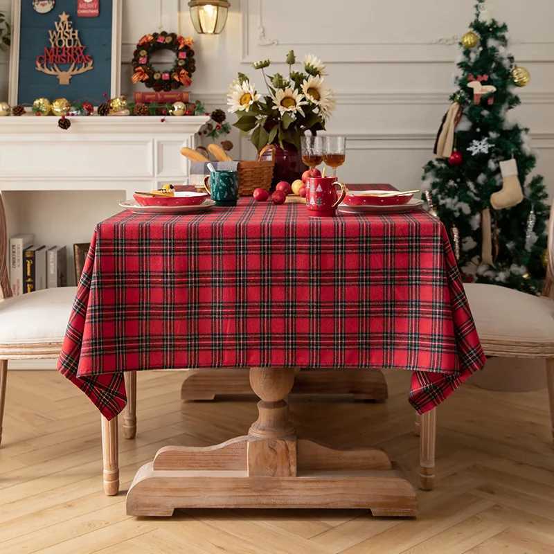 Christmas Green Plaid Tablecloth Polyester Cotton Tablecloths Dustproof Table Top Coverfor Home Party Birthday Decor H251211