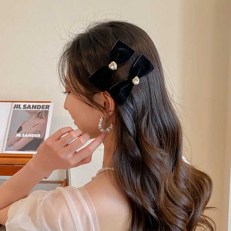2Pcs Rhinestone Hairpin Girls Cute Bownot Hair Clips Retro Back Side Bangs Hairpin Wens Hair Accories Y251210
