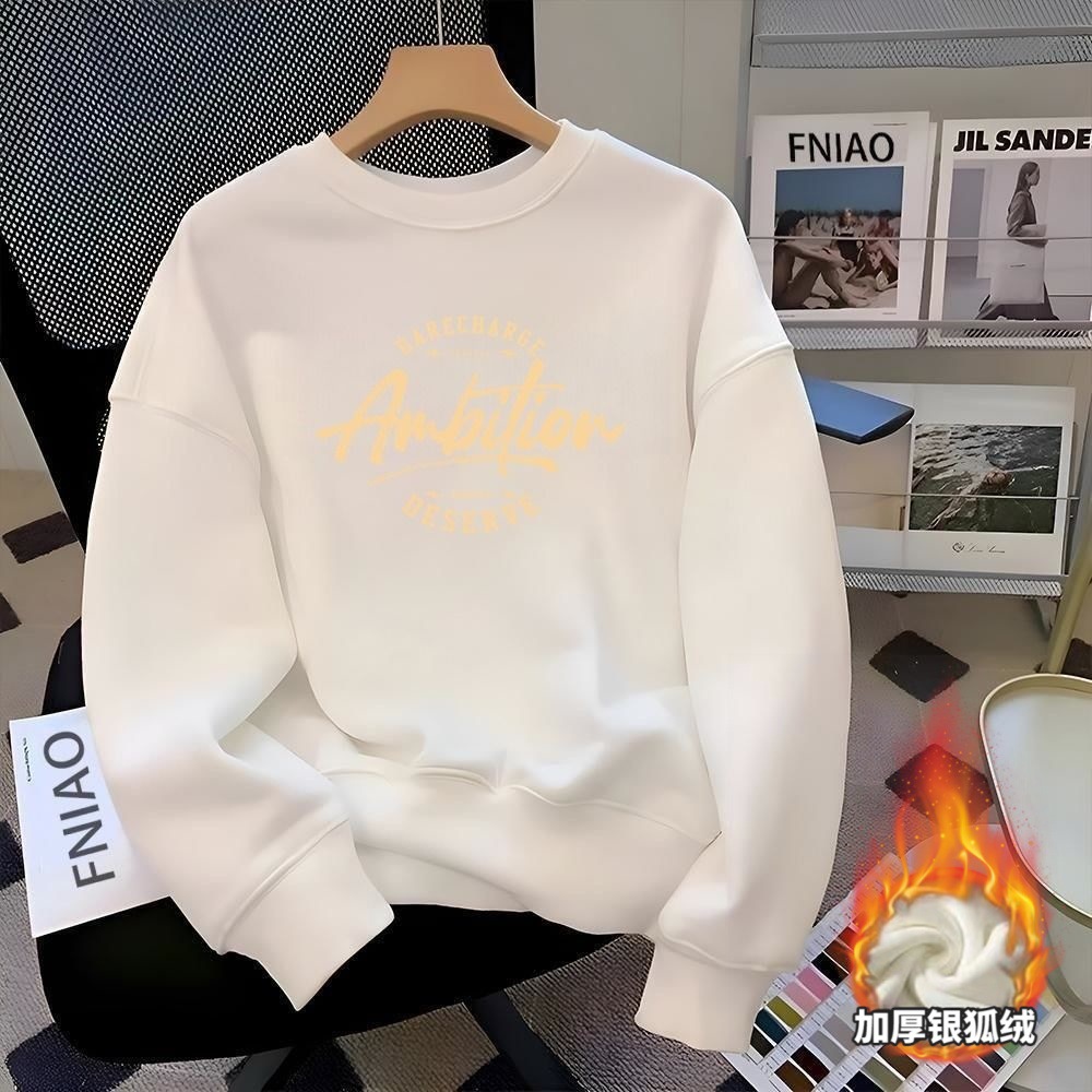 Men's Heavyweight 100% Cotton Crew Neck Sweatshirt: Oversized Pullover, Fleece-Lined, Autumn Warmth, Trendy Teenager Top