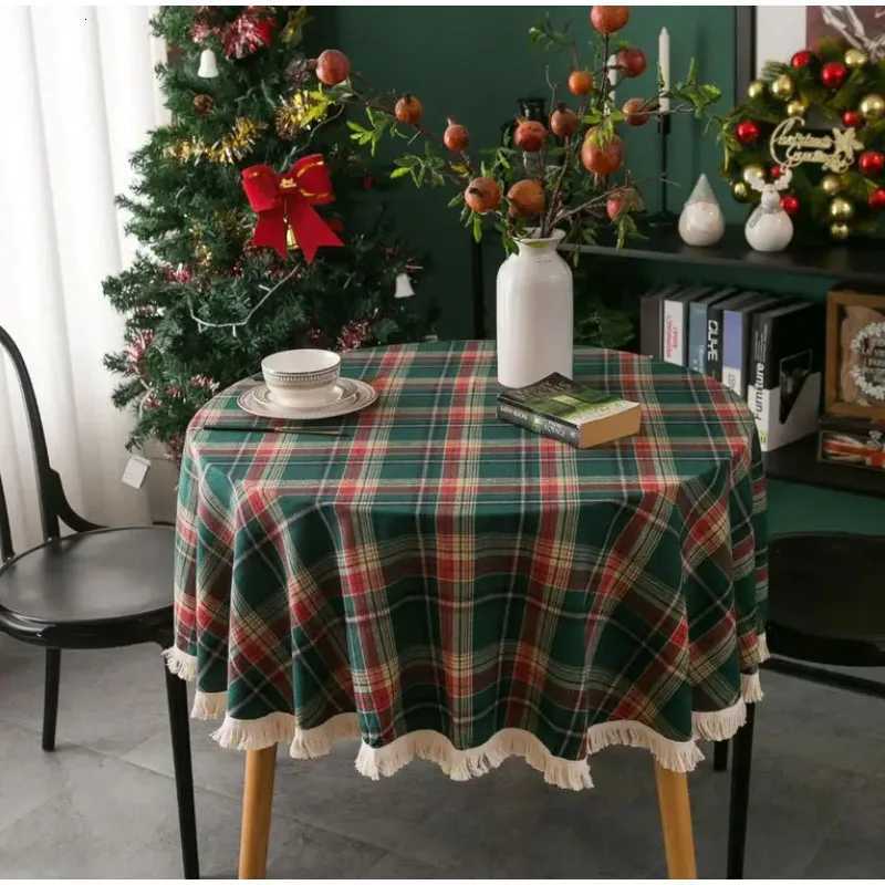 Cotton Christmas plaid tablecloth soft plaid tassel tablecloth washable round tablecloth Christmas decoration H251211