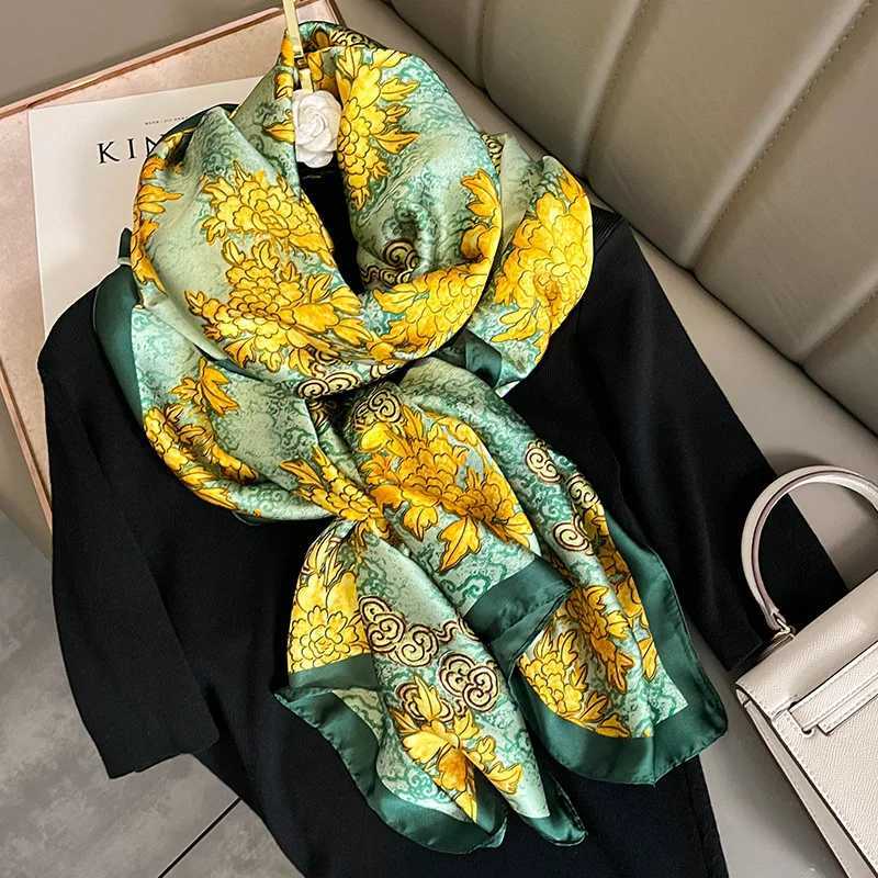 Luxury Brand Silk Scarf Women Large Shawls Hijab Design Stitching striped arrow imitation silk sunscreen outdoor beach towel Y251211