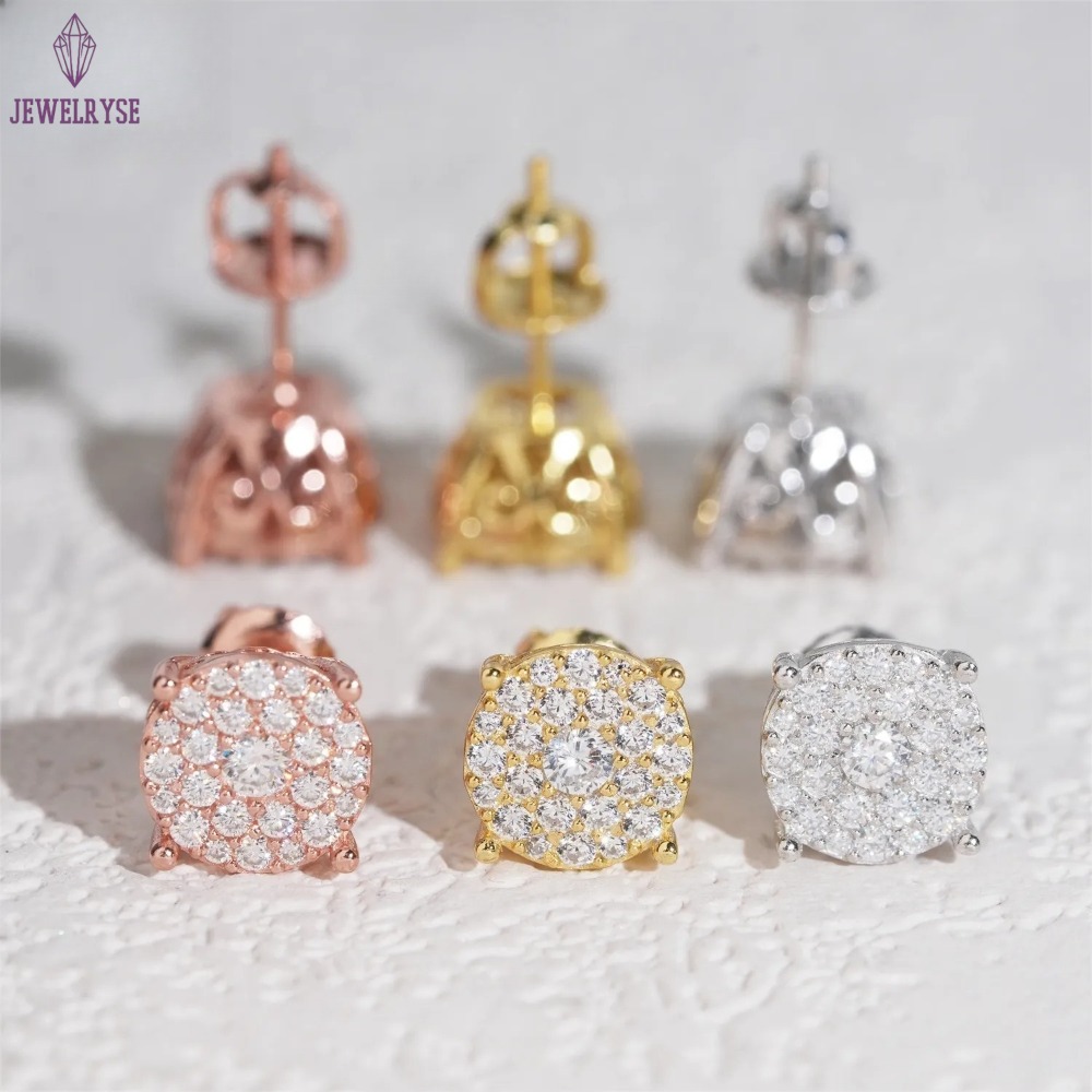 Pass Tester 18K Gold Plated Screw Back Stud Earrings 925 Silver VVS Moissanite Diamond Ear Studs Fine Hip Hop Mens Women Jewelry