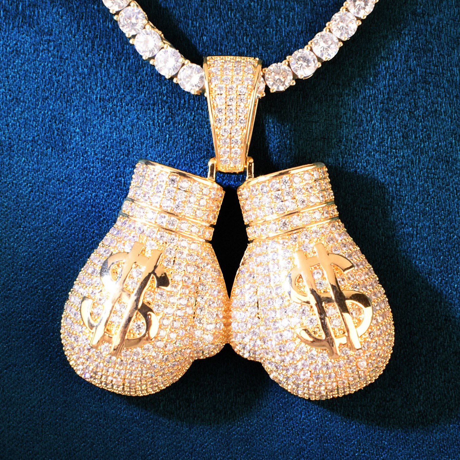 Hip Hop Pair Boxing Gloves Dollor Pattern Pendant Necklace Sports Fitness Jewelry 18K Real Gold Plated Jewelry