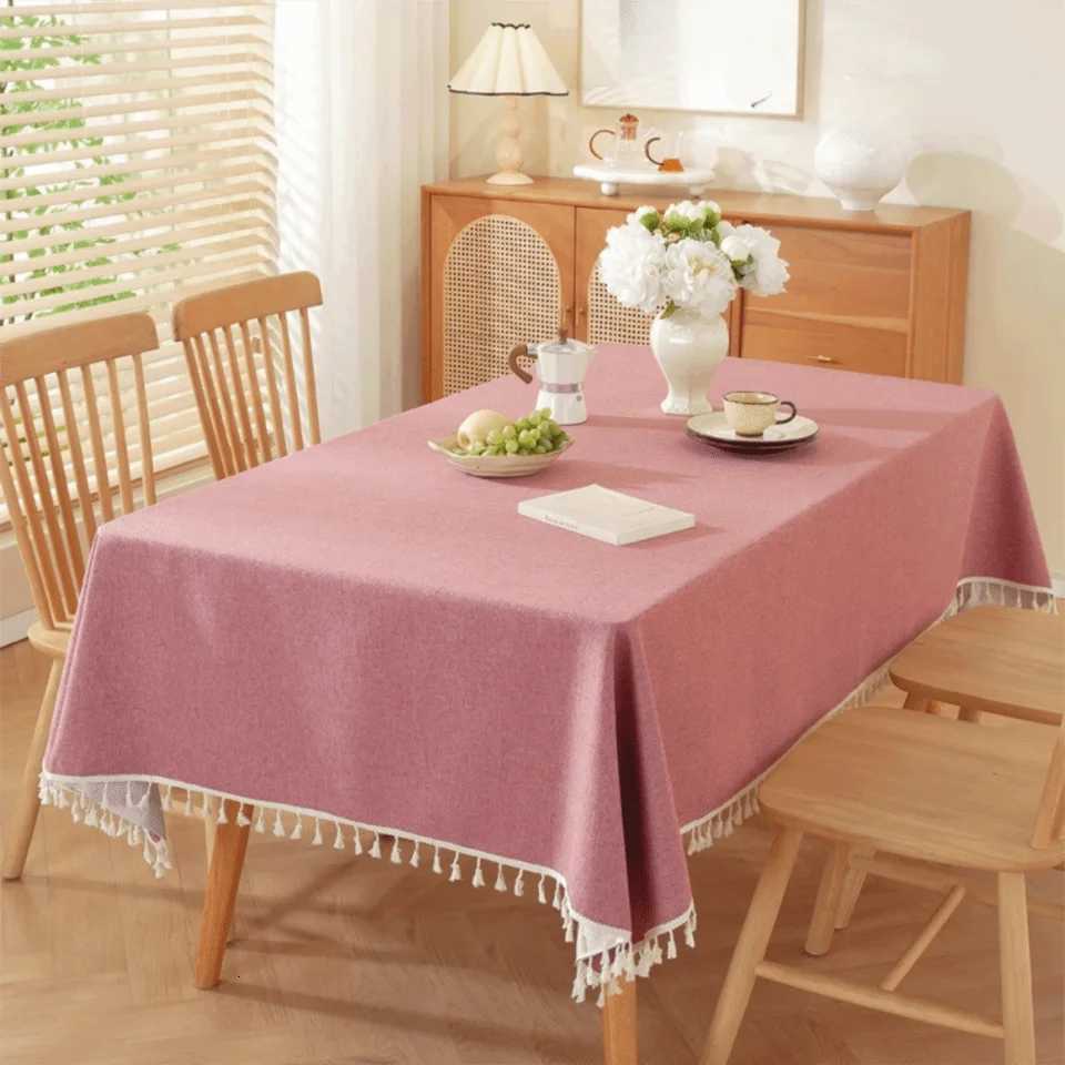 Rectangular Rural Style Textured Tablecloth Waterproof Cotton and Linen Table Decoration with Tassel Oil-proof Table Runner H251211