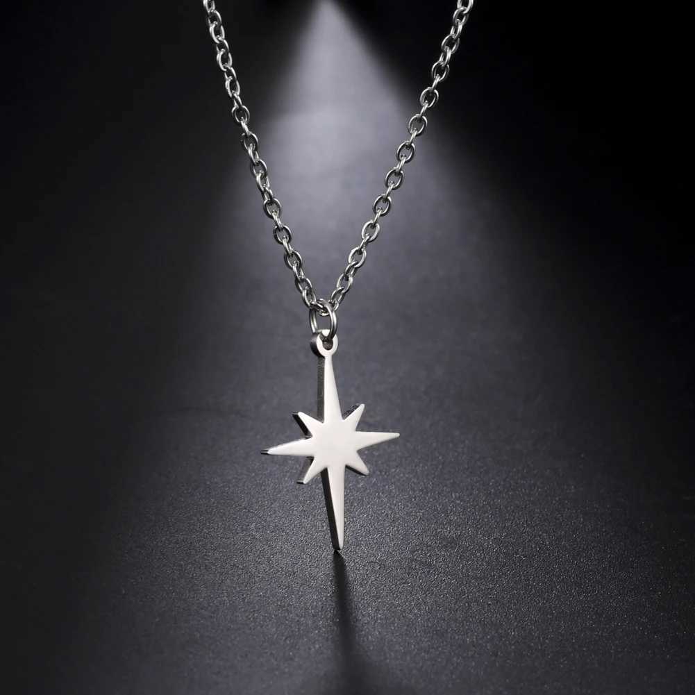 Lemegeton Simple North Star Pendant Necklace Fashion Womens Necklace StainlESS Steel Starlight Choker Jewelry Party Gift M251211