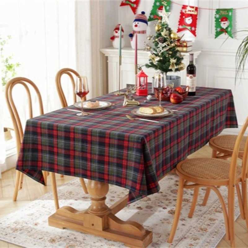 1pc Vintage Christmas Plaid Tablecloth Rectangular with Tassels for Dining/Tea Table Holiday Party Decor H251211