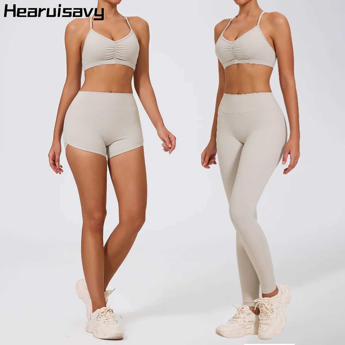 Hearuisavy 1/3PCS Woman Tracksuits Sport Pant Sets Female Push Up Workout Bra Fitness Yoga Top Running Cycling Breathable ShortsT251211