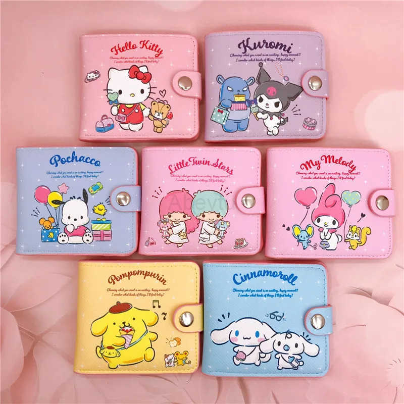 Sanrio Cute Kuromi Hello Kitty Wallet Folding Button Card Bag Cartoon Anime Peripheral Printed Waterproof Versatile Practical Wallet H251211