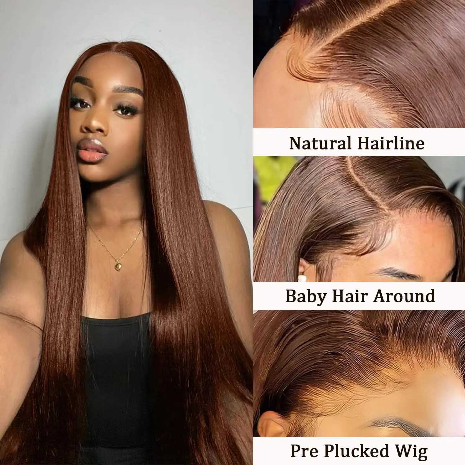 40 Inch Straight Chocolate Brown 13x6 Human Hair Wigs Hd Lace Front Wigs Pre Plucked 100 Real Human hair Wig For Black Women M251211