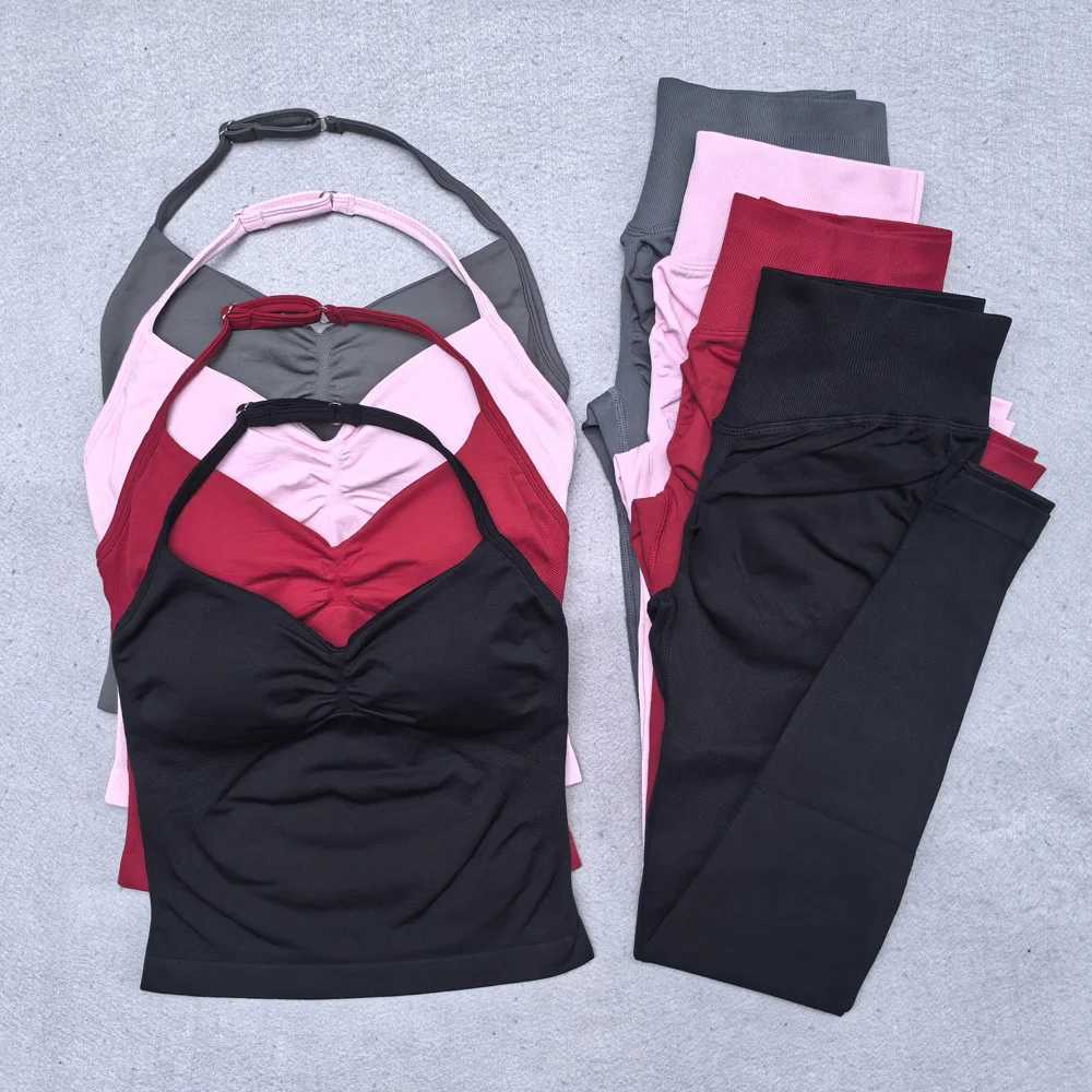 New Seamless Yoga Set Women Gym Clothing Scrunch Bum Legging Padded Tank Top Workout Outfits Fitness Sportswear SuitsT251211