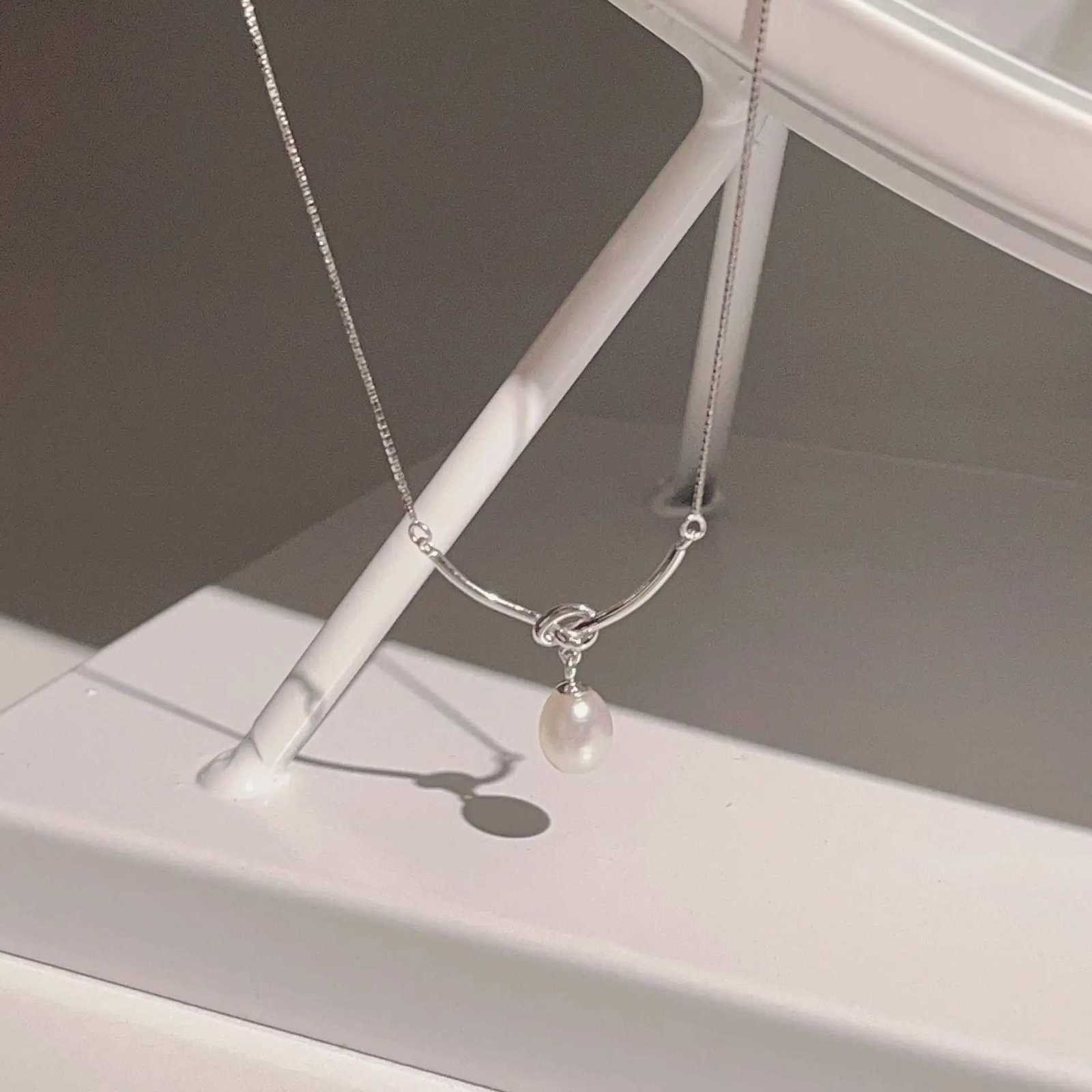 Trendy 925 Sterling Silver Pendant Necklace For Women Pearl Knot Pendant Box Chain Engagement Wedding Party Silver Fine Jewelry M251211