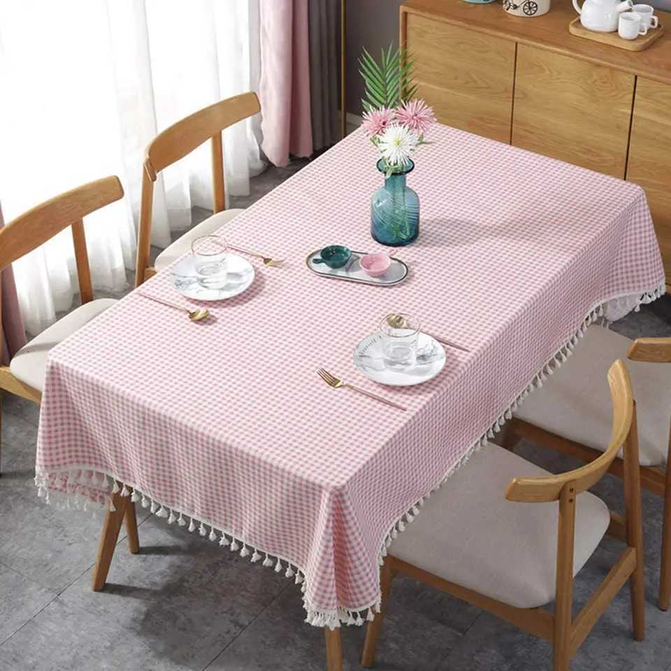Gingham Red Tablecloth Rectangle Cotton Checkered Gift Table Cloth with Tassel Washable Wrinkle Free Plaid Table Cov H251211