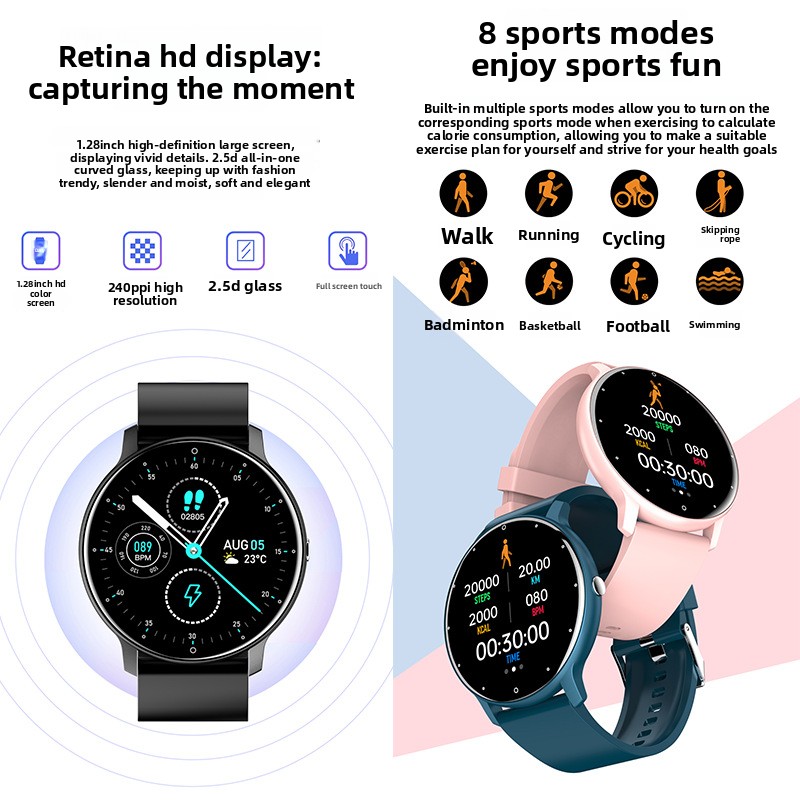 Cross-border ZL02CPRO smart watch round screen bracelet phone heart rate sleep weather sports touch screen