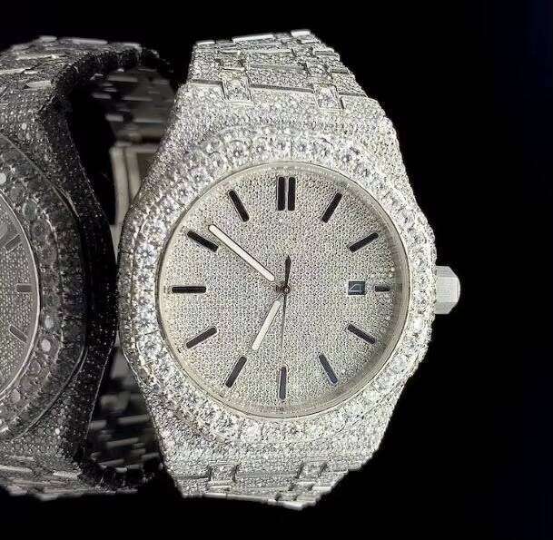 Real Moissanite Men's Luxury Fully Iced out VVS Watch, Handmade Hip Hop Diamond Watch For Birthday Gift