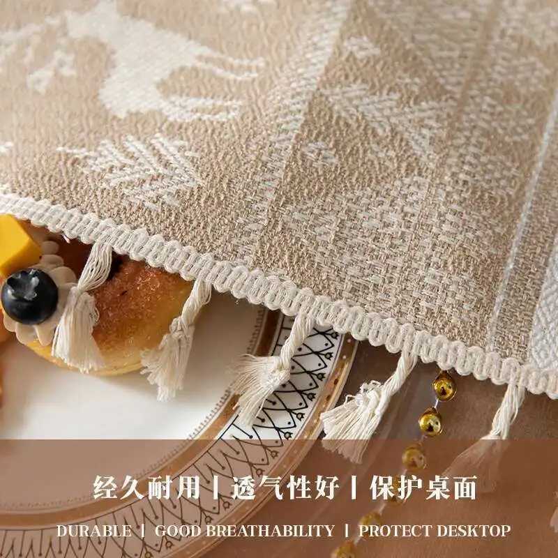 Christmas Deer Tablecloth Cotton Linen Fabric Dining Table Cloth Light Luxury High-end Rectangular Tablecloth Tassel Cover Cloth H251211