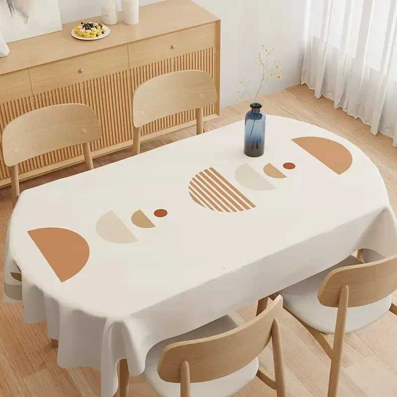 Beige Waterproof Oil-proof Table Cover PVC Oval rectangular universal Table Geometric Easy Clean Coffee Dinning Home Decor Cover H251211