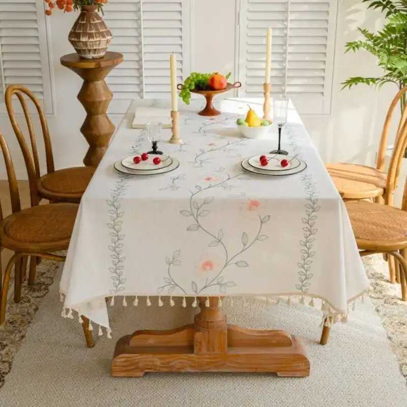 Cotton Linen Fabric Tablecloth Simple and Modern Waterproof Embroidered Dining Table Cloth Tea Table Cloth H251211