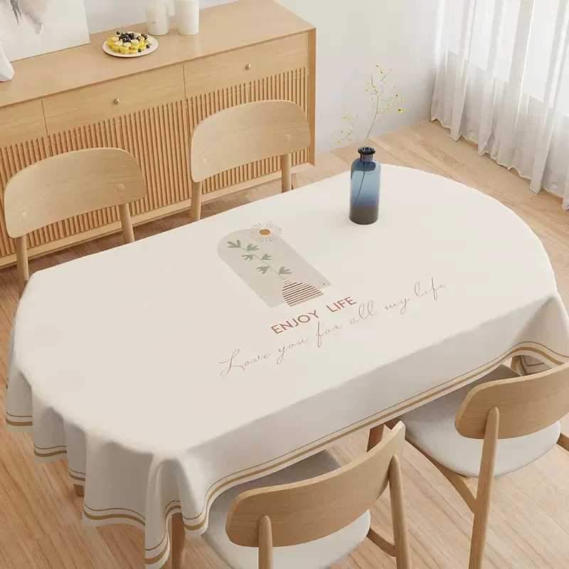 Beige Waterproof Oil-proof Table Cover PVC Oval rectangular universal Table Geometric Easy Clean Coffee Dinning Home Decor Cover H251211