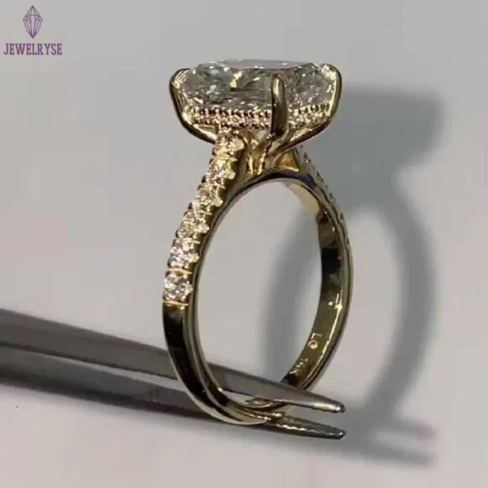 Gorgeous Engagement Rings 4ct Elongated Cushion Cathedral Setting S925 14K Gold Plated Wedding Moissanite Rings