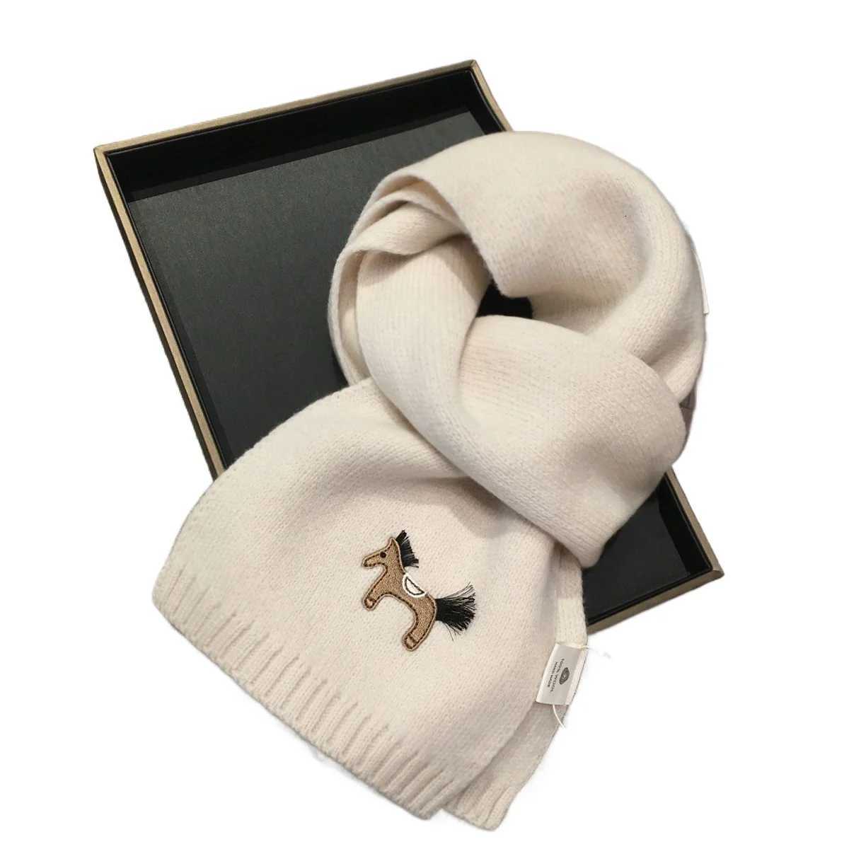 Horse Embroidery 100 Wool Red Scarf Warm Unisex Winter Shawl New Year Y251211