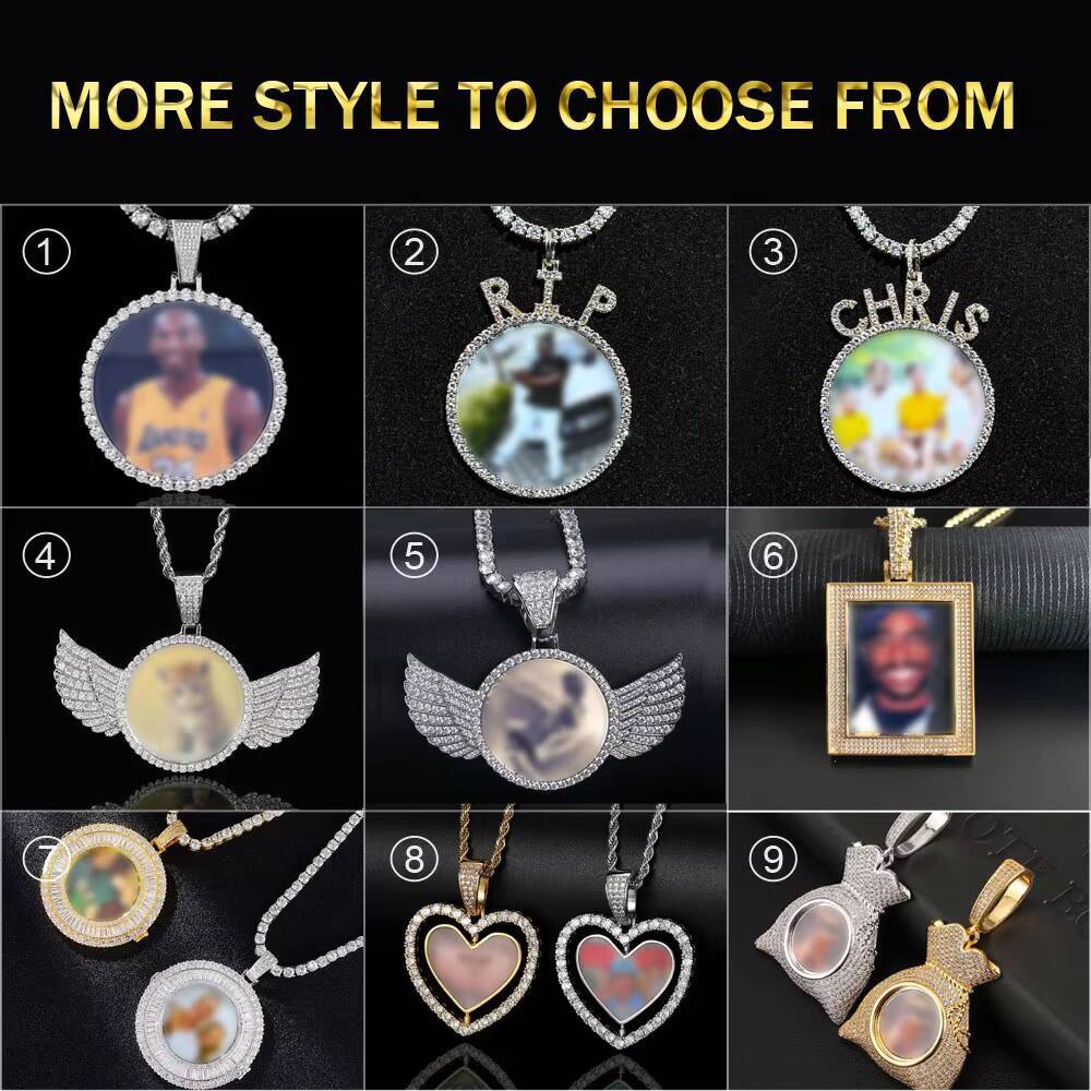 Wholesale 14K 18K VVS Moissanite Circle Pendants Iced Out Round 925 Silver Diamond Men Memory Photos Picture Pendant Charm