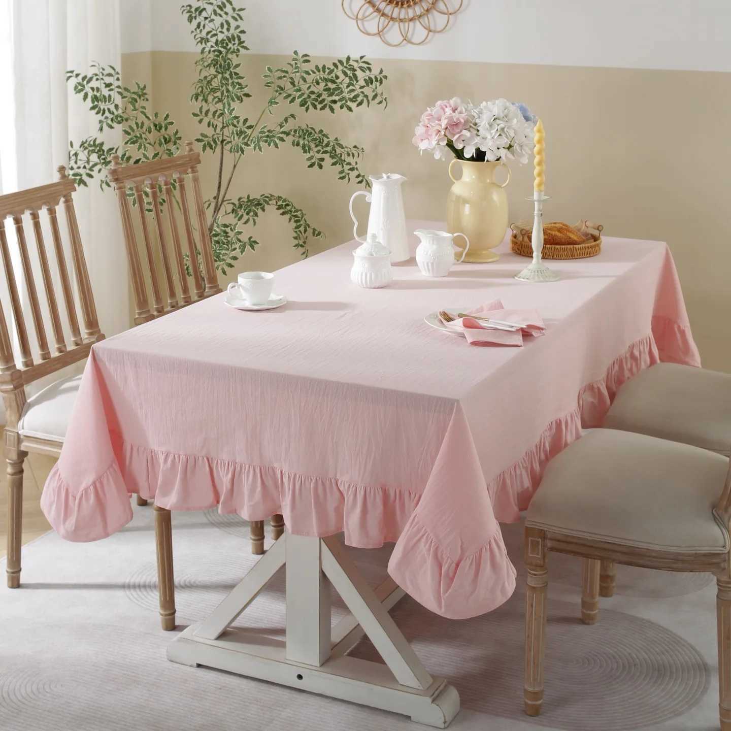 Cotton Table Cloth Washable Christmas Tablecloth Rectangular/Round Ruffles Wedding Party Banquet Kitchen Dining Table Cover H251211