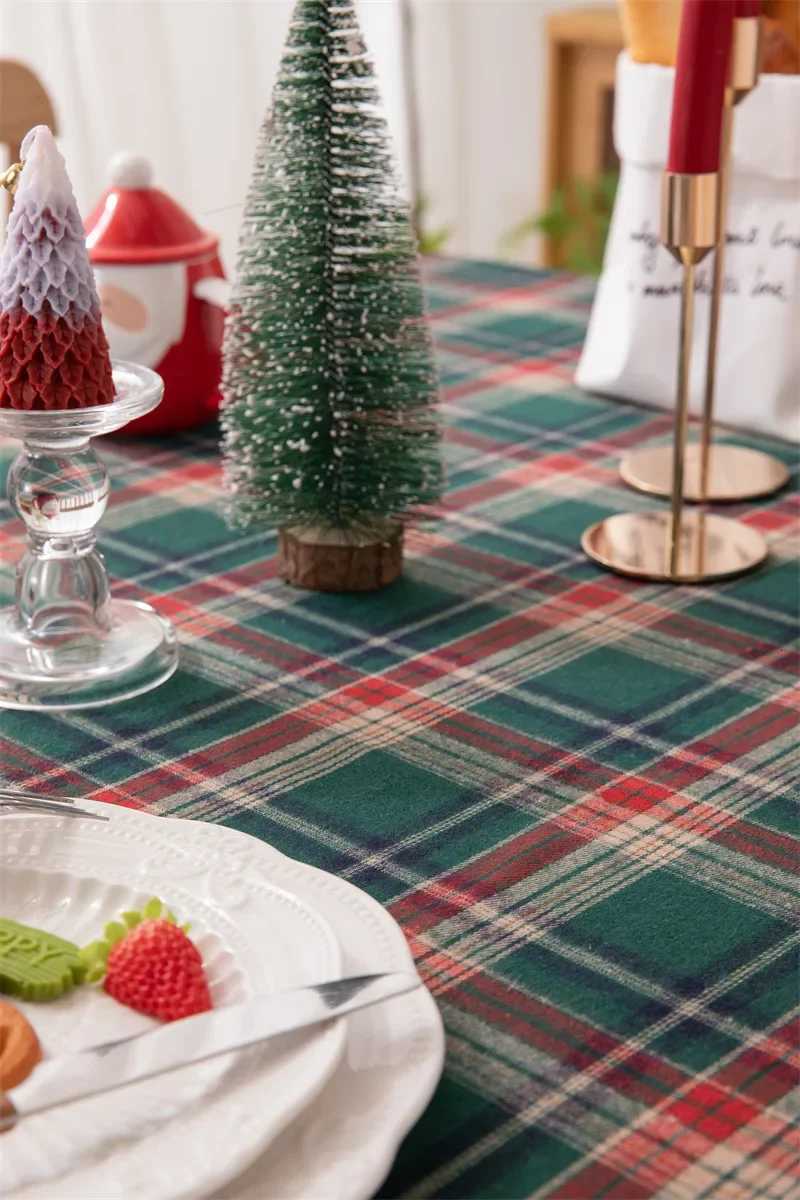 Christmas Plaid Tablecloth Xmas Party Red Green Rectangle Table Cloth Vintage Dining Table Cover For Home Living Room Decoration H251211