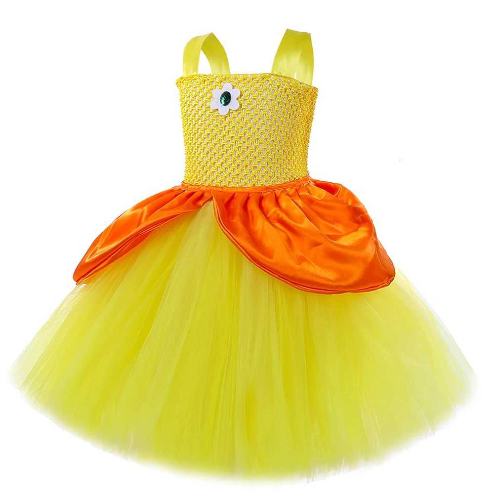 Yellow Princess Daisy Ballet Tutu Dress for Girls Birthday Party Outfit Kids Christmas Halloween Costumes with Crown Wand Gloves X251212