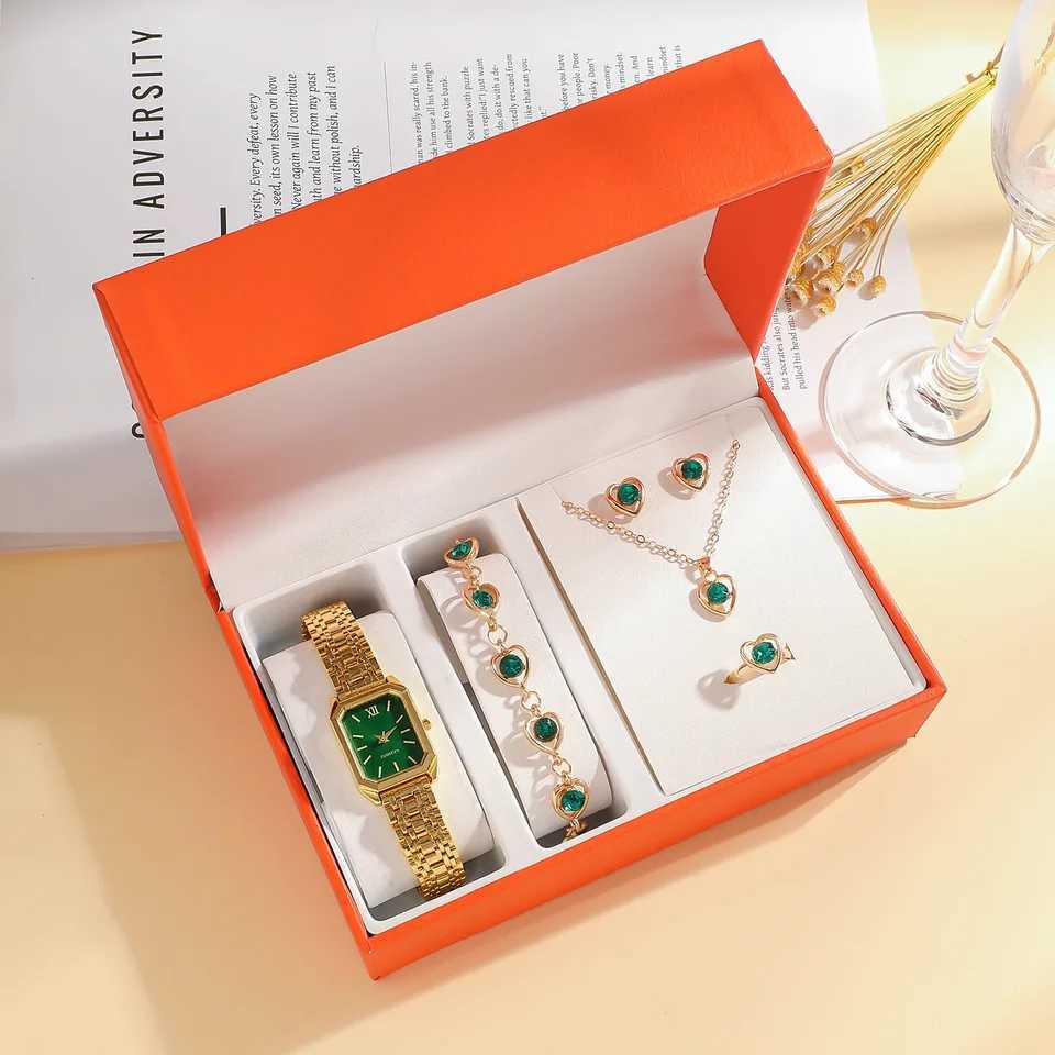 Fashion Light Luxury Square Dial Alloy Strap Womens Quartz Watch Jewelry Set 6 Piece Set for Holiday Gifts Y251212