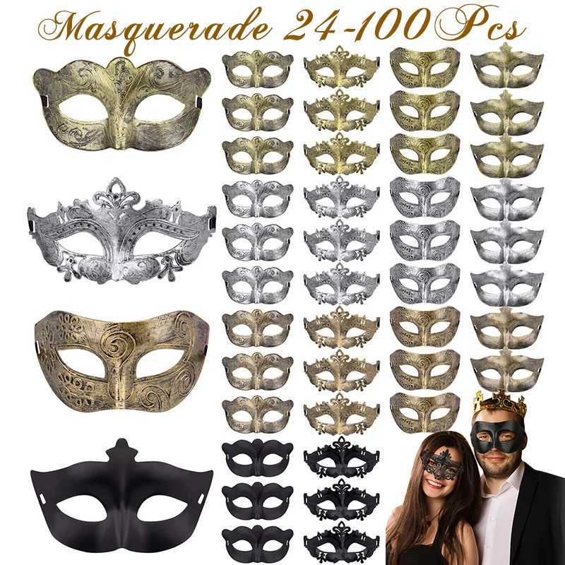 24-100Pcs Couple Masquerade Masks Bulk Venetian Carnival Mask Mardi Gras Antique Vintage Mask for Woman Men Prom Party Costume X251212
