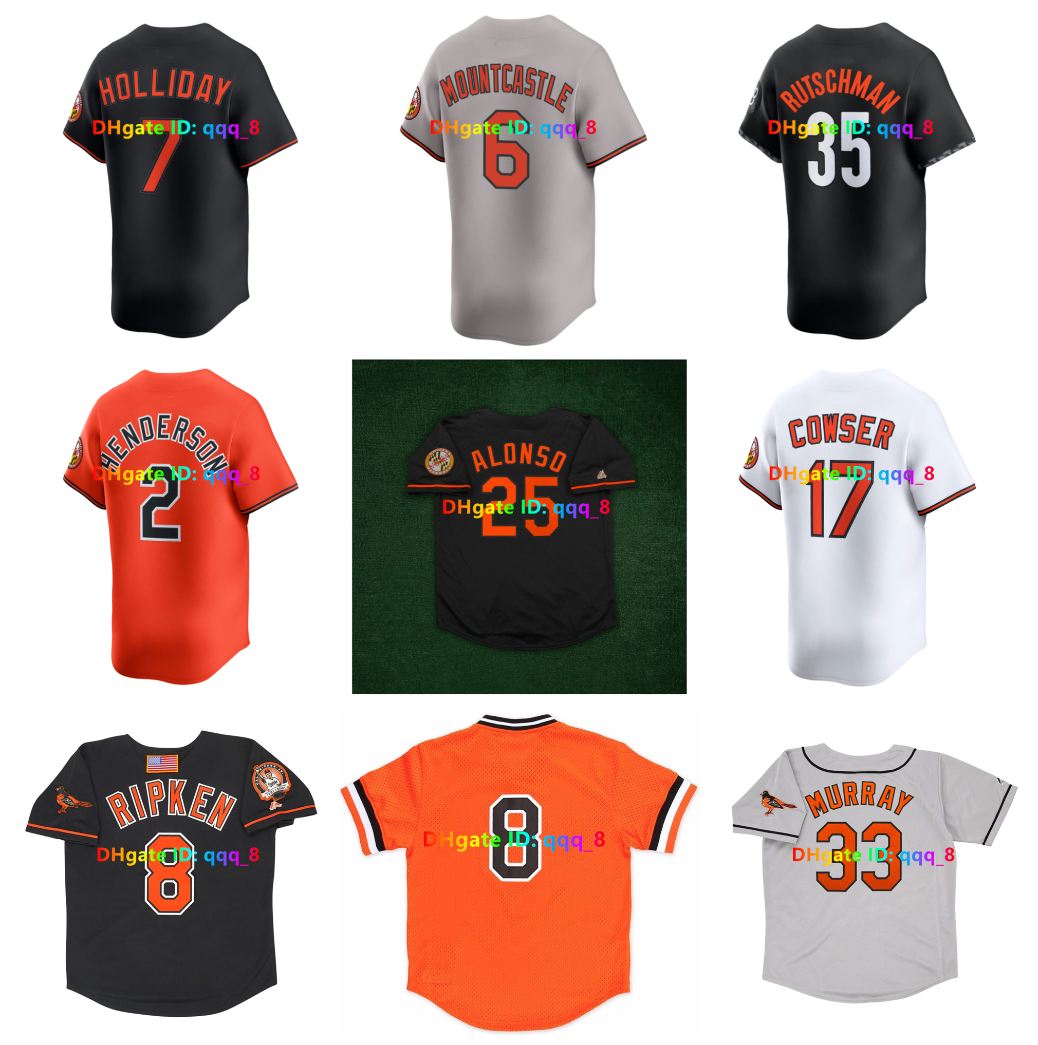 Pete Alonso Gunnar Henderson Orioles Baseball Jerseys Baltimore Cal Ripken Jr. Jackson Holliday Colton Cowser Ryan Mountcastle Eddie Murray Mike Mussina Size S-4XL