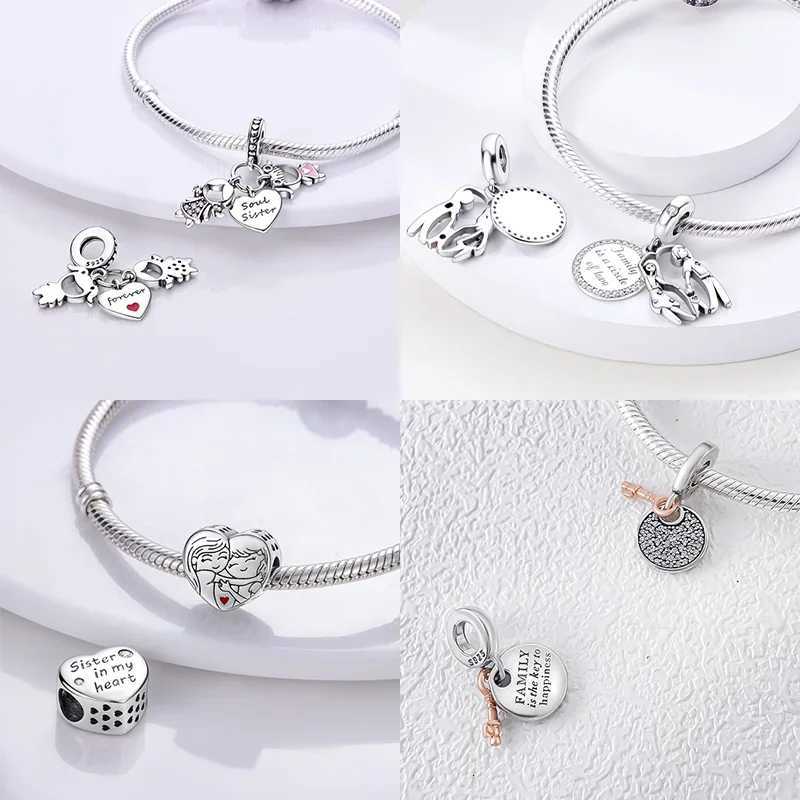 S925 Sier Forr Mother Family Sister Charms Beads Fit Bracelet Charm Diy Family Gift for Wen Y251212