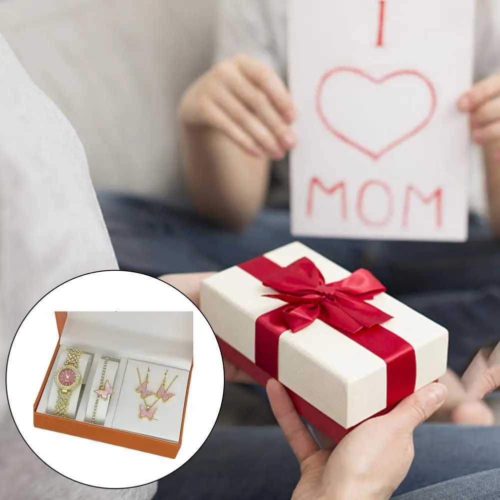 1 Set Women Jewelry Set with Gift Box Complete Collection of Quartz Watch Necklace Bracelet Ring Earring Set Golden Jewelry Gift Y251212