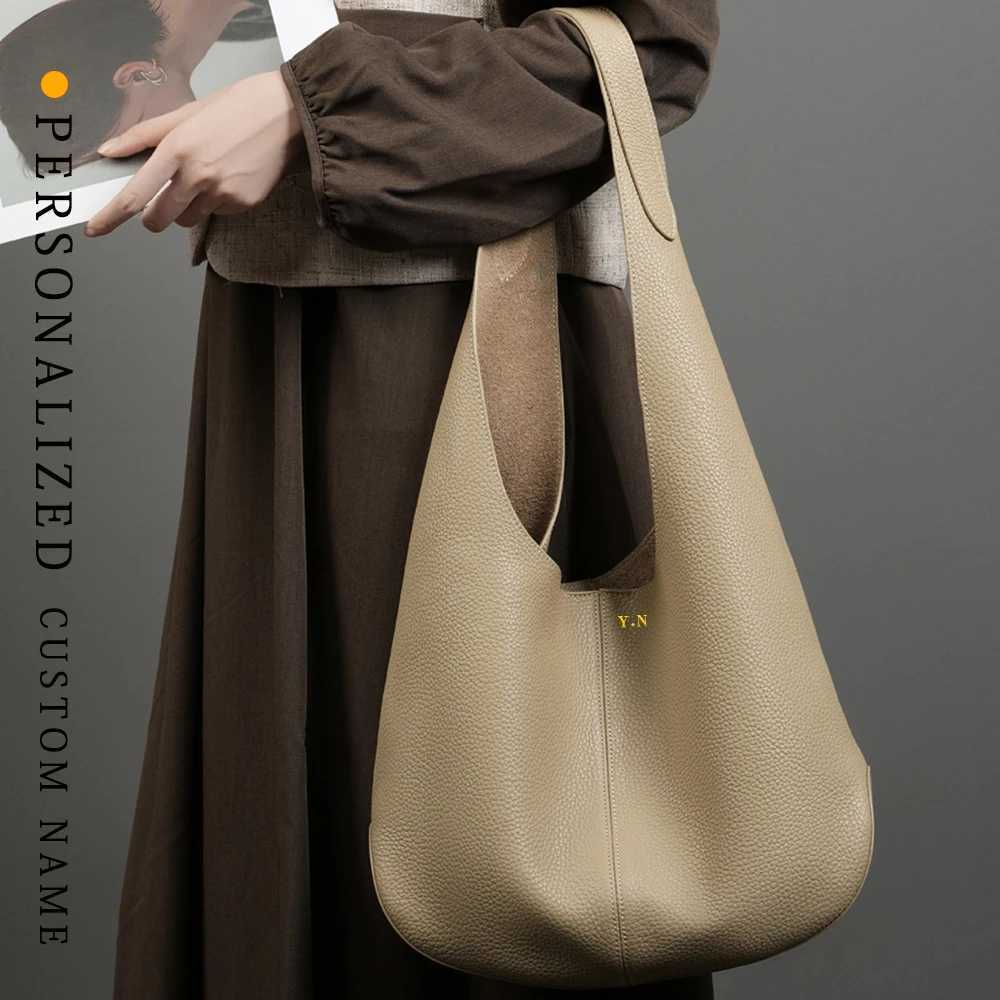 Trendy Wen Bucket Bag Large Capacity Genuine Leather Tote Shoder Bag Elegant Underarm Purse New Arrival Large wens bag Y251211