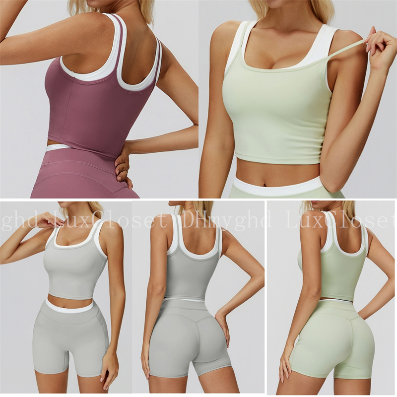Women Workout Sets 2 Piece Yoga Outfits Tank Tops Shorts Athletic Clothing Set 33844