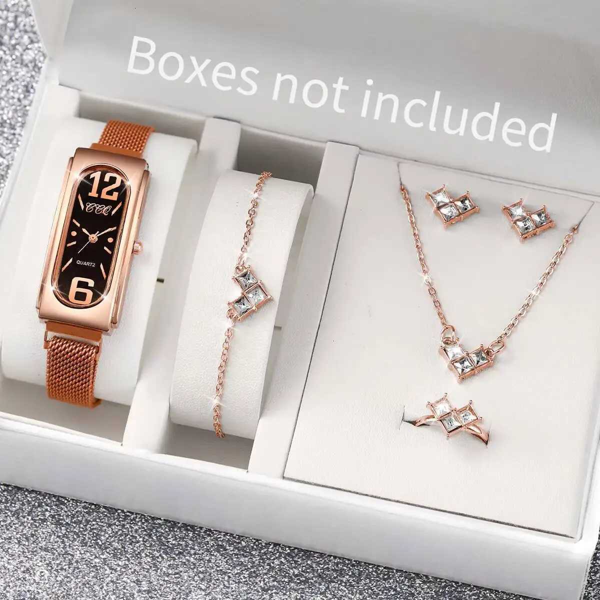 6PCS/Set Fashion Rectangle Women Watch Magnet Clasp Ladies Quartz Wrist Watches Rhinestone Jewelry Set Reloj MujerWithout Box Y251212