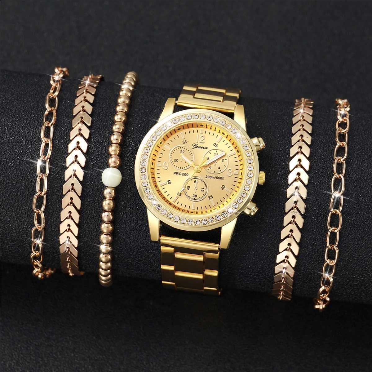 6PCS/Set Fashion Womens Watch Luxury Rhinestone Quartz Watches Bracelets Set Reloj MujerWithout Box Y251212