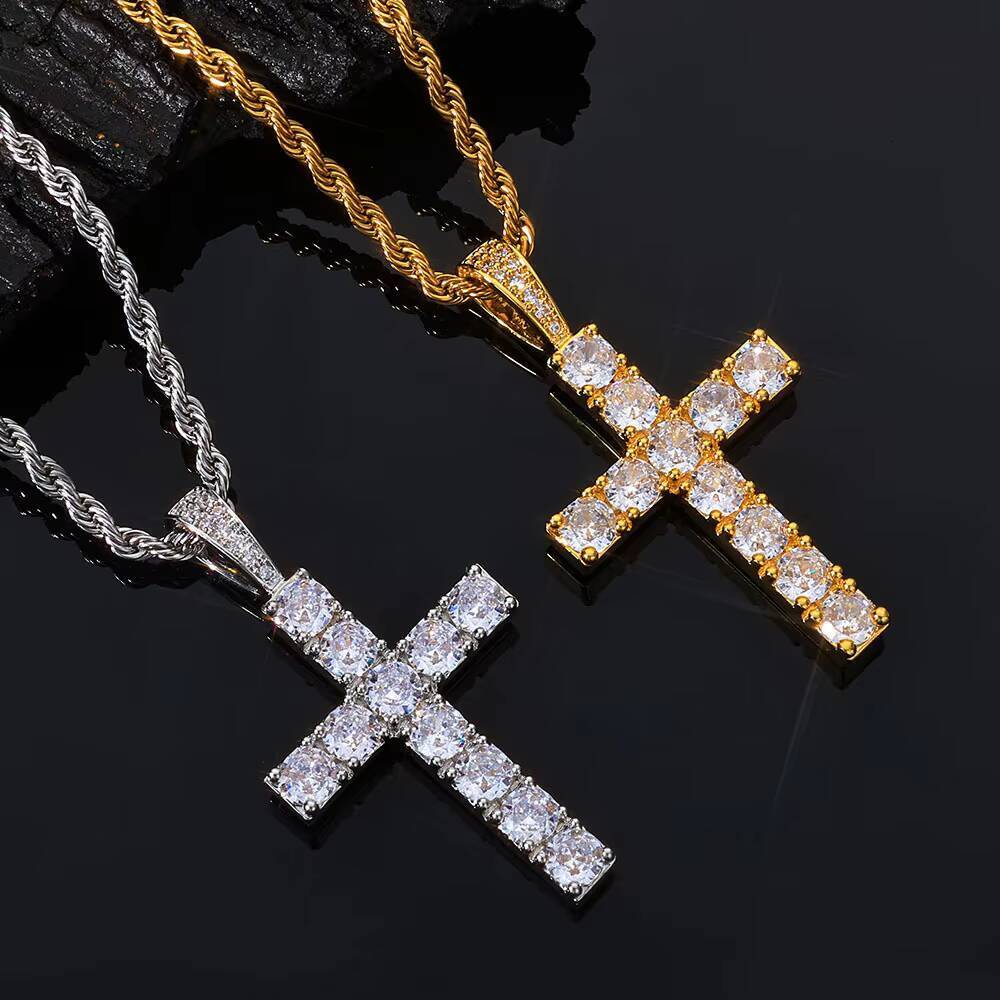 Hip-hop S925 Silver Moissanite Cross Pendant Retro Trend Jewelry Mens Necklace Custom Gold
