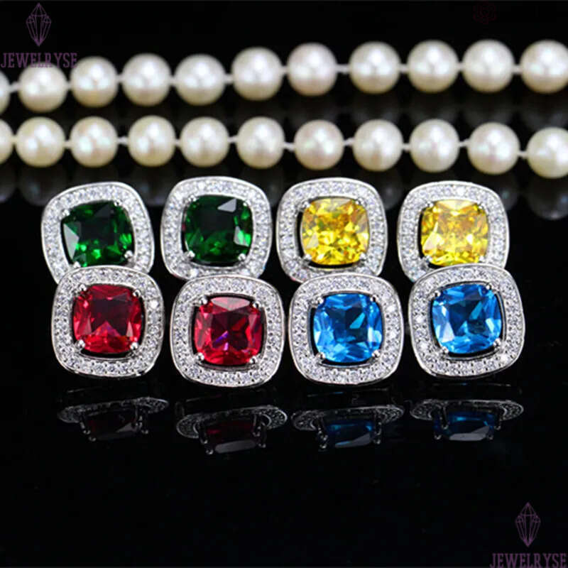 Multicolor Square Stud earring designer for women Party AAA Cubic Zirconia Designer Earringsopper Jewelry White Blue Red Diamond Silver Gemstone Earri