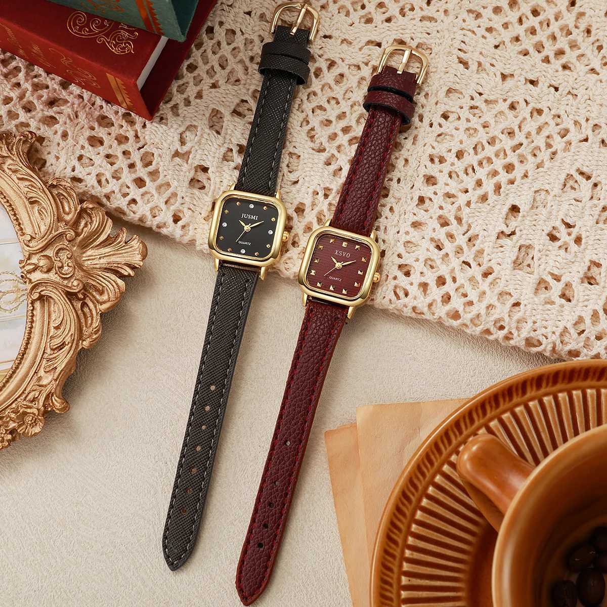 Fashion Ladies Quartz Watch with Square Dial Leather Strap for Christmas Halloween Gift Y251212